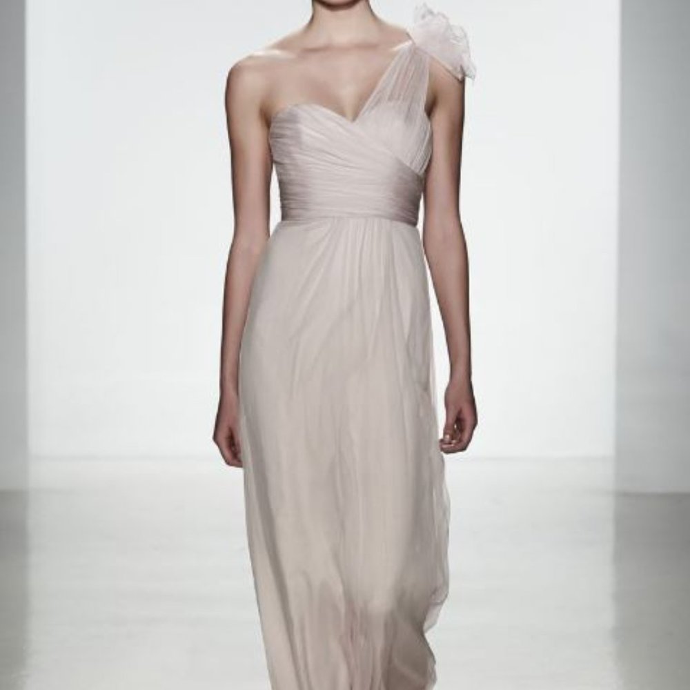 Amsale One Shoulder Crinkle Silk Chiffon Dress